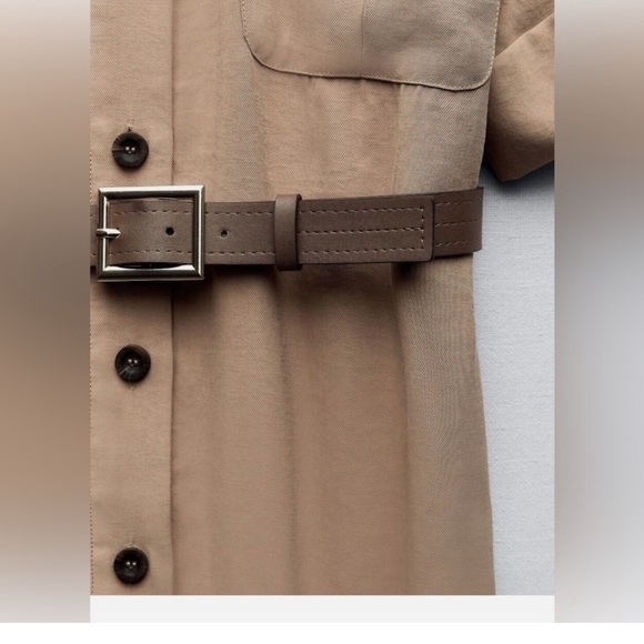 🎤🎉 Zara Beige Button Down Shirt Dress with Belt Sz XL - Picture 6 of 16